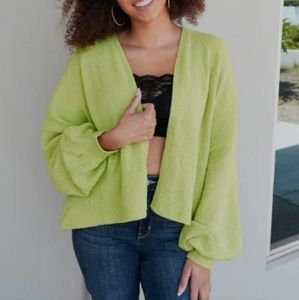 Davi & Dani L chartreuse drop shoulder cardigan
